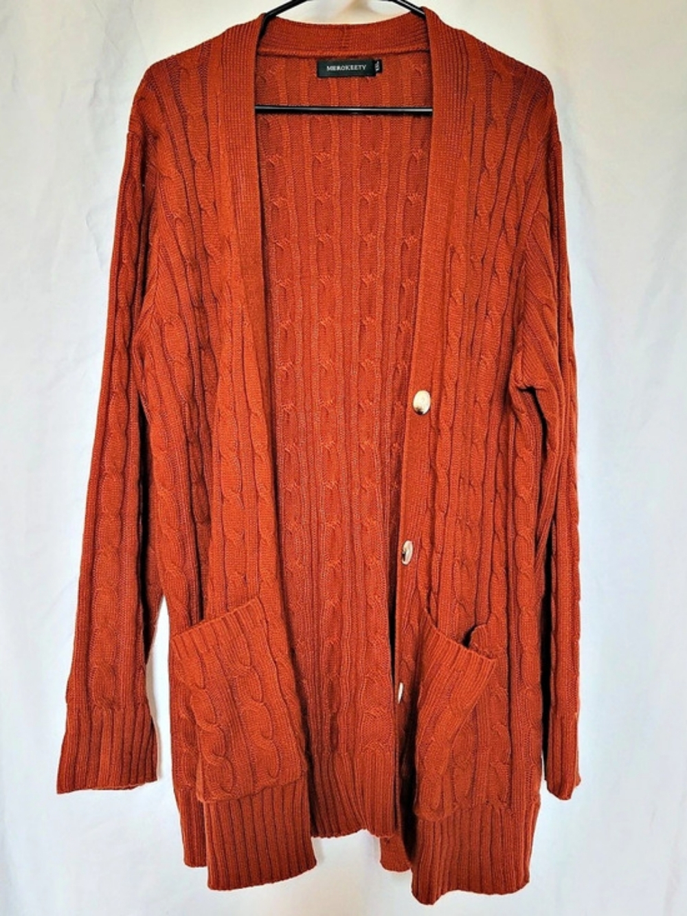 MEROKEETY Cable Knit Cardigan in Orange Like New